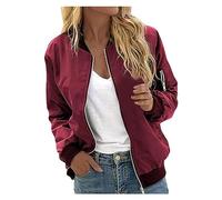 FAFAKO Trench da Donna Bomber Da Donna, Bomber Leggero Da Donna, Giacca Da Pilota, Giacca Corta, Giacca Da Donna, Giacca College Primaverile, Manica Lunga, Giacca Da Volo Leggera Con Zip(Rouge,S)