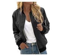 FAFAKO Trench da Donna Giacca Bomber Da Donna Leggera Manica Lunga Da Volo Leggera Da Pilota Corta Autunno Primavera Giacca College Con Zip(Noir,M)