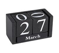 Fafeicy Calendario con Blocchi di Legno, Calendario da Tavolo Perpetuo Vintage con Cubi di Legno Rustici per la Visualizzazione della Data del Mese, Decorazione Dell'ufficio Domestico (BLACK)