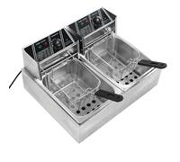Fafeicy Friggitrice Elettrica a Doppio Cestello Friggitrice a Doppio Cilindro in Acciaio Inossidabile Temperatura Regolabile 60-200 ℃ con Controllo Indipendente per un Funzionamento Sicuro (Spina