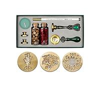 Fafeicy Kit Sigillo di Ceralacca Dal Design retrò, Set Completo di Ceralacca con Perline, Cucchiaio, Timbro, per Inviti di Nozze e Artigianato (Stile 9)