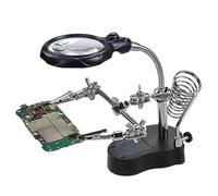 Fafeicy Mano Regolabile con Lente d'ingrandimento a Luce LED, Morsetto per Terza Mano in Acciaio Inossidabile per Lavori di Riparazione in Laboratorio di Saldatura, Braccio Flessibile da 150 Mm