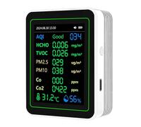 Fafeicy Monitor della qualità Dell'aria Rilevatore di CO2 Monitor di Anidride Carbonica con Rilevamento HCHO TVOC PM2.5 PM10 e Schermo TFT per Viaggi in Auto in Ufficio a Casa (WHITE)