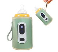 Fafeicy Scaldabiberon USB, Scaldabiberon Portatile in Tessuto di Fibra con Display LCD, Riscaldamento Preciso Regolabile da 100,4 a 131°F, Scaldalatte da Viaggio 5V 2A per Genitori Aereo Auto (GREEN)