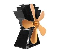 Fafeicy Ventilatore per Stufa a Calore 5 Pale, Motore Silenzioso con Termometro Magnetico per Stufe a Legna Pellet Camino, Circola Aria Calda Eco Friendly Non Elettrico (GOLD)