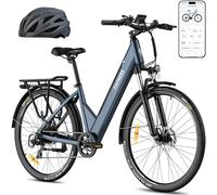 Fafrees Bici Elettrica 28" con APP Bicicletta Elettrica da 36V14.5Ah Batteria Rimovibile Ebike per Adulti, Autonomia di 55-110km Pedalata Assistita, con Schermo LCD, 7 Velocità, Blu, Caschi