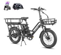 Fafrees Bici Elettrica Longtail FF20 CUV, 12 Ah x 2 Batterie, Capacità di Carico 200 KG, Bici Elettrica da Carico da 250 W per Adulti, Autonomia 100-140KM (Cestino + Seggiolino per bambini, Nero)