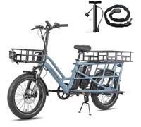 Fafrees Bici Elettrica per Adulti 20"×3.0 Fat Tire Bicicletta Elettrica 48V/12Ah×2 Due Batterie Rimovibile, Capacità di Carico Extra-Large 200KG, Autonomia 140KM, Pompa per Bici,Cestino Posteriore,Blu