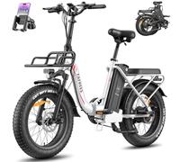 Fafrees Bici Elettrica Pieghevole 20"×4.0" Fat Tire EBike 48V30Ah Batteria Rimovibile 7 Velocità Bicicletta Elettrica Uomo Donna Adulti, Freni a Disco Meccanici, Bianco, con Supporto per Telefono