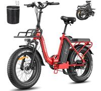 Fafrees Bici Elettrica Pieghevole 20"×4.0" Fat Tire EBike 48V30Ah Batteria Rimovibile 7 Velocità Bicicletta Elettrica Uomo Donna Adulti, Freni a Disco Meccanici, Rosso, con Borsa Anteriore