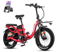 Fafrees Bici Elettrica Pieghevole da 48V30Ah Batteria Rimovibile Bicicletta Elettrica, Autonomia di 120-200 km E-bike, 20"×4.0 Fat Tire, Doppia Sospensione, 7 Velocità, Supporto per telefono, Rosso