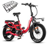 Fafrees Bici Elettrica Pieghevole da 48V30Ah Batteria Rimovibile Bicicletta Elettrica, Autonomia di 120-200 km E-bike, 20"×4.0 Pneumatici All-Terrain, Doppia Sospensione, 7 Velocità, Cestino, Rosso