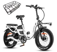 Fafrees Bici Elettrica Pieghevole da 48V30Ah Batteria Rimovibile Bicicletta Elettrica, Autonomia di 120-200 km E-bike, 20"×4.0 Pneumatici All-Terrain, Doppia Sospensione, 7 Velocità, Cestino, Bianco