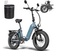 Fafrees Bici Elettrica Pieghevole Due Batterie 48V/12Ah×2 Bicicletta Elettrica, 20"×4.0 Fat Tire, Autonomia di 160km, Fat Bike Ebike per Adulti Uomo Donna, con Schermo LCD, Specchietti,Borsa,Blu