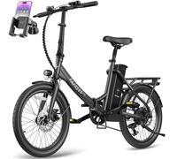 Fafrees Bici Elettrica Pieghevole F20Lasting Bicicletta Elettrica da 36V18.2Ah Batteria Rimovibile, Autonomia 190KM, 7 Velocità, Bici Pieghevole da Città per Uomo Donna, Supporto per Telefono, Nero