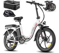 Fafrees Bici Elettrica Pieghevole [Ufficiale] Bicicletta Elettrica per Adult con 250W Motore & 36V20Ah Batteria Rimovibilei 20" E-City Bike Portatile a Pedalata Assistita, Bianco, con Casco