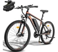 Fafrees Bicicletta Elettrica 26" Bici Elettrica Mountain Bike 21 Velocità Batteria Rimovibile 36V13Ah EBike Uomo Donna Adulti, Freni a Disco Meccanici, Autonomia di 80-100km, Nero, Borsa da Manubrio