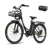Fafrees F26 LASTING Bici Elettrica, 250W Bici Elettrica per Adulti, 36V 20,3Ah Batteria, Cestino anteriore, City E-Bike da 26 Pollici, Autonomia 160KM (Nero)