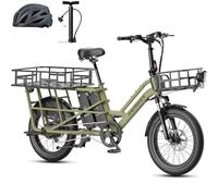 Fafrees FF20 CUV Bici Elettrica Cargo con Sensore di Coppia, Doppia Batteria 48V24Ah, Fino a 140km, E-Bike Familiare con Cesto Posteriore Carico 200kg, Freni Idraulici, 20x3.0 Fat Tire,Verde,Pompa