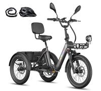 Fafrees Triciclo Elettrico F20 MATE II, Bici da 250 W con 3 Ruote da 20"*2,5", Batteria da 21 Ah 1008 Wh, Cestino + Portapacchi, Triciclo Elettrico da Carico per Adulti e Anziani (Nero)