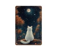 FAGERERO Gatto che guarda la lunaDecorazione artistica da parete poster in metallo latta moderna decorazioni da bar 30 x 20 cm