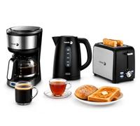 Fagor Breakfast Collection - Set colazione completo 3 in 1 con caffettiera a goccia da 0,6 l, bollitore elettrico da 1 l e tostapane a 2 fessure, design nero, spegnimento automatico, ideale per la