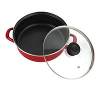 Fagor Optimax - Pentola in acciaio smaltato rosso, antiaderente a due strati, privo di PFOA, tutte le cucine, induzione, coperchio in vetro termoresistente