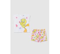 FAGOTTINO, Completo Jogging Da Bambina In Cotone Elasticizzato Bianco Regular Fit Con Stampa Tweety, Bianco, Taglia: 9-12