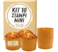 FAH Stampo Mini Panettone 80 gr - 10 Stampi per Panettoncino | Pirottini Panettone Professionale, Carta Naturale di Pura Cellulosa ad Alta Densità, Resistente al Calore 200°C