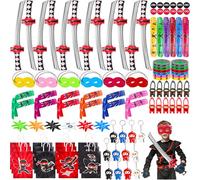 Fahacop Confezione da 120 pezzi per bomboniere ninja con spada gonfiabile per karate, maschere per gli occhi, stelle che lanciano sacchetti di carta, bracciali, palline rimbalzanti per feste di