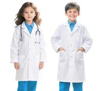 FAHAKO Camice Bianco da Laboratorio Bambino Bambina, Cotone Camice Laboratorio Chimico Ragazzo Ragazze Camice Medico Camice Scienziato Camice Dottoressa Camici Chimica Bambini per Studenti Cosplay, S