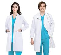 FAHAKO Camice da Laboratorio Camice Medico Donna Uomo, Camice Bianco da Laboratorio Cotone Camice Laboratorio Chimico Maniche Lunghe Camice Dottore No Stiro Camici Laboratorio Camice da Lavoro, XXL