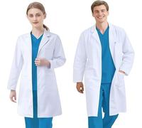 FAHAKO Camice Laboratorio Chimico Camice Medico Donna Uomo, Camice Bianco da Laboratorio Cotone Camice da Laboratorio Chimica Maniche Lunghe Camici Dottore Camici Laboratorio Camice da Lavoro, XL