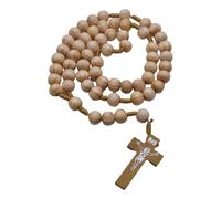 [FAHIA] Collana rosario fatta a mano con perline di legno e ciondolo a forma di croce in legno, per preghiera religiosa cristiana, idea regalo
