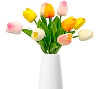 Fahibin 10Pcs Tulipani in Lattice Artificiale, Fiori artificiali di tulipano multicolore, Tulipani Finti Bouquet Real Touch Flowers per camera da letto, feste, matrimoni, giardino (5 colori)