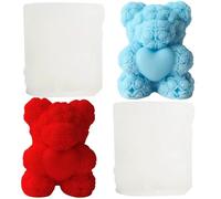 Fahibin 2 Pezzi 3d orso stampi in silicone, Stampi per candele a forma di orsacchiotto rosa,per candele, saponi e cioccolatini