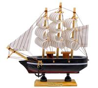 Fahibin Modello di Nave a Vela in Legno, 16cm Modello di Barca in Stile mediterraneo, Modello Barca a Vela Vintage per Librerie, Scrivanie e Davanzali