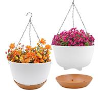 Fahibin Rotonda Vasi Sospeso per Piante, 21cm Vaso da Appendere Esterno, Fori di Drenaggio e Sottovaso Rimovibile con catena per Verande, Giardini e Balconi