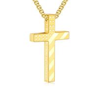 Fahonie Collana a forma di croce da uomo, con ciondolo religioso in acciaio inox, regalo per cresima, versi biblici, gioielli da uomo, Acciaio inossidabile, Zirconia cubica