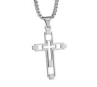 Fahonie Collana con croce di Gesù Cristo in acciaio inossidabile 316L con ciondolo a forma di crocifisso da uomo, catena con cavo 45 + 5 cm, Acciaio inossidabile, Nessuna pietra preziosa