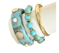 Fahoujs 3 bracciali filettati impilabili con perle artificiali con peso sintetico., Taglia unica, come descritto