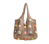 Fahoujs Donne Borsa a mano Cava Mesh Ascelle Moda Maglia Spalla Grande Capacità Avambraccio Spiaggia Per Incendio Viaggio Avambracci Moda Borsa Cava Mesh Spalla, cachi