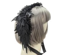Fahoujs Elegante fascia con pizzo alato Bowknot stile vintage accessorio per cosplay e abbigliamento quotidiano