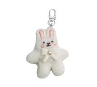 Fahoujs Peluche coniglio chiave accessorio morbido peluche coniglio ciondolo con cravatte in perle, ideale per individui alla moda in avanti