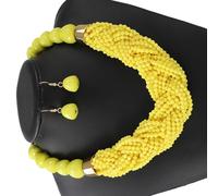 Fahoujs Set di gioielli di perle di plastica multistrato collana regolabile con orecchini per pelle sensibile, casual, perline colorate per festival, set di gioielli, Taglia unica, come descritto