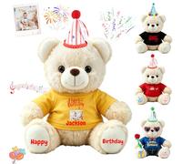 FAHOXUMR Orso Di Compleanno Personalizzato Con Cappello E Indumenti, Peluche Morbida Da 20 cm Con Foto E Nome Per Compleanni Di Bambini Ed Adulti