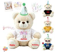 FAHOXUMR Orso Di Compleanno Personalizzato Con Cappello E Indumenti, Peluche Morbida Da 20 cm Con Foto E Nome Per Compleanni Di Bambini Ed Adulti