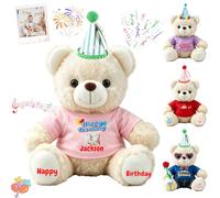 FAHOXUMR Orso Di Compleanno Personalizzato Con Cappello E Indumenti, Peluche Morbida Da 20 cm Con Foto E Nome Per Compleanni Di Bambini Ed Adulti
