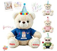 FAHOXUMR Orso Di Compleanno Personalizzato Con Cappello E Indumenti, Peluche Morbida Da 20 cm Con Foto E Nome Per Compleanni Di Bambini Ed Adulti