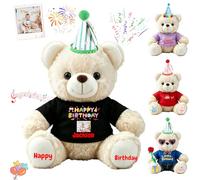 FAHOXUMR Orso Di Compleanno Personalizzato Con Cappello E Indumenti, Peluche Morbida Da 20 cm Con Foto E Nome Per Compleanni Di Bambini Ed Adulti
